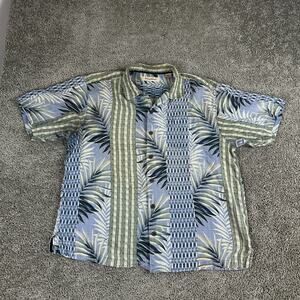 Tommy Bahama Shirt Mens XL Blue Hawaiian Floral Panel Silk Camp Loop Collar READ